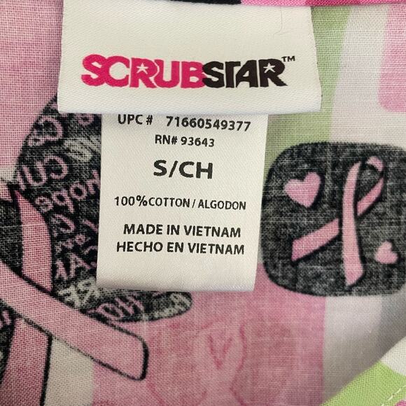 Scrubstar Women Top S Pink Uniform Medical Nurse Pattern Breast Cancer Awareness - Picture 2 of 9